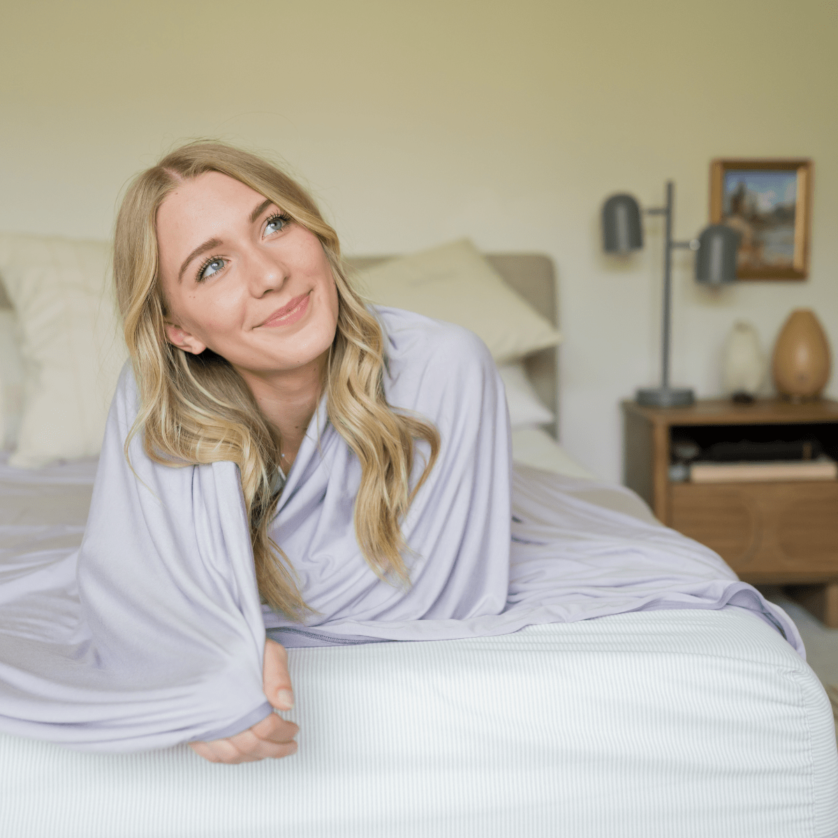Lavender haze adult swaddle blanket.