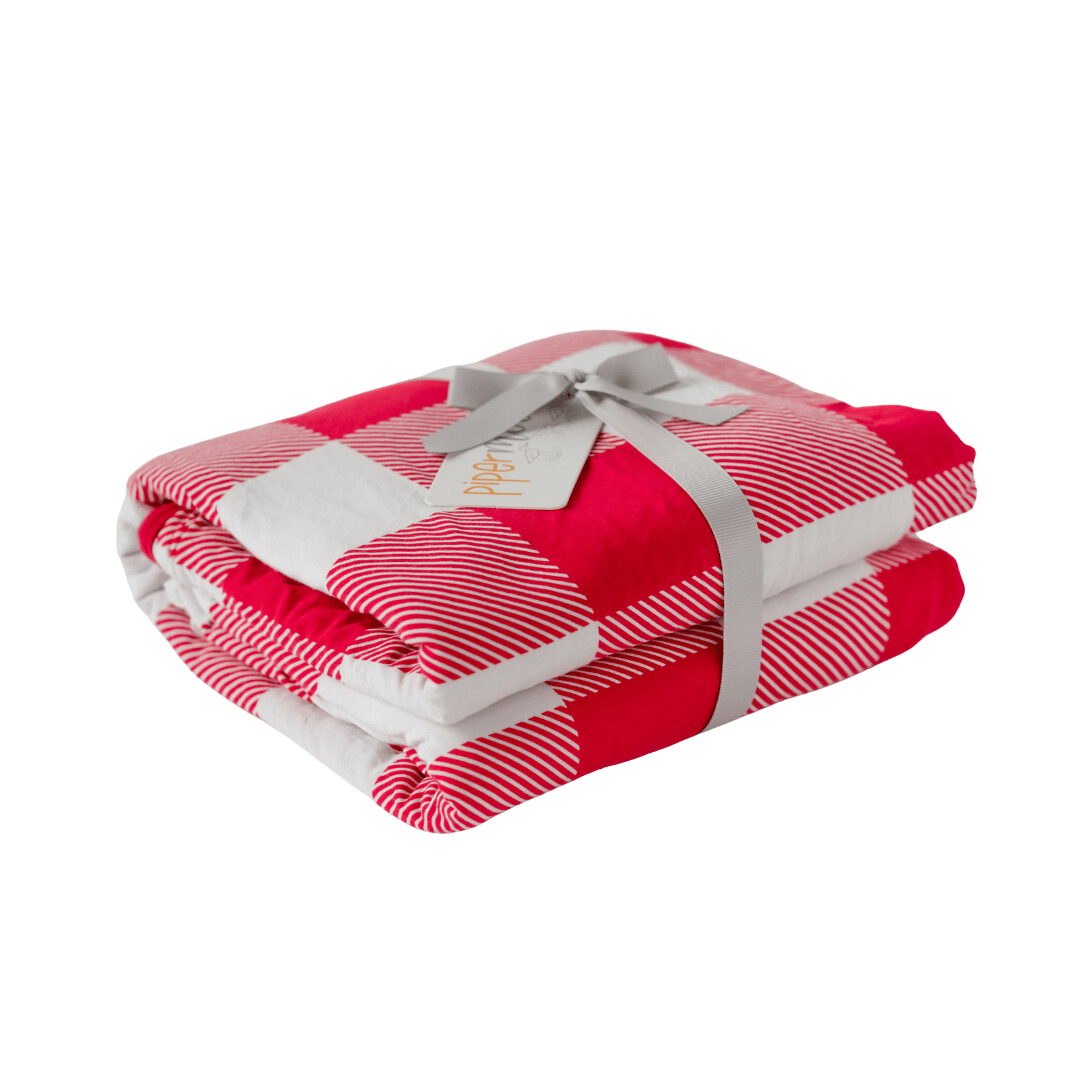 Red and white buffalo check plaid blanket.