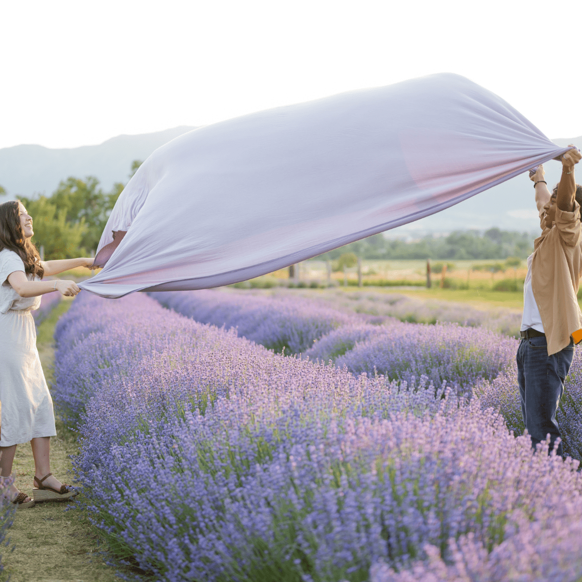 Designed to help your body maintain a comfortable temperature during sleep for better rest. This photo is of the lavender bed blanket in a lavender field.