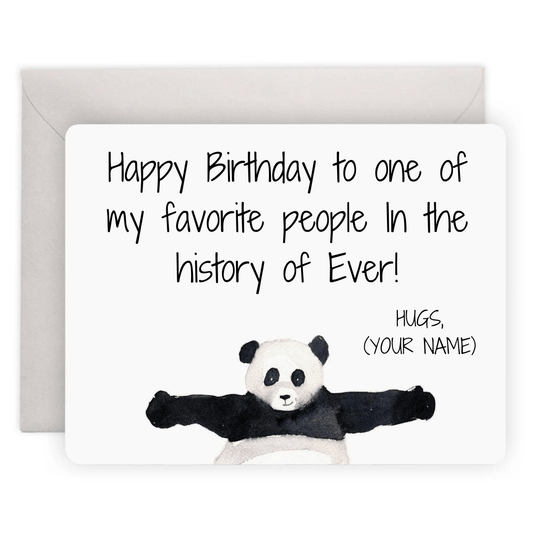 Card with a panda giving a hug.