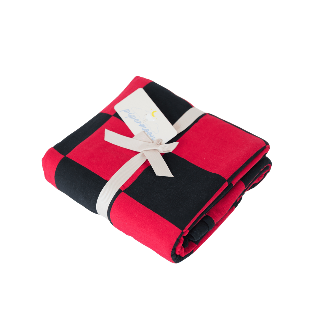 Red and Black checkered football game day blanket, live love snuggle up.