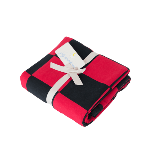 Red and Black checkered football game day blanket, live love snuggle up.