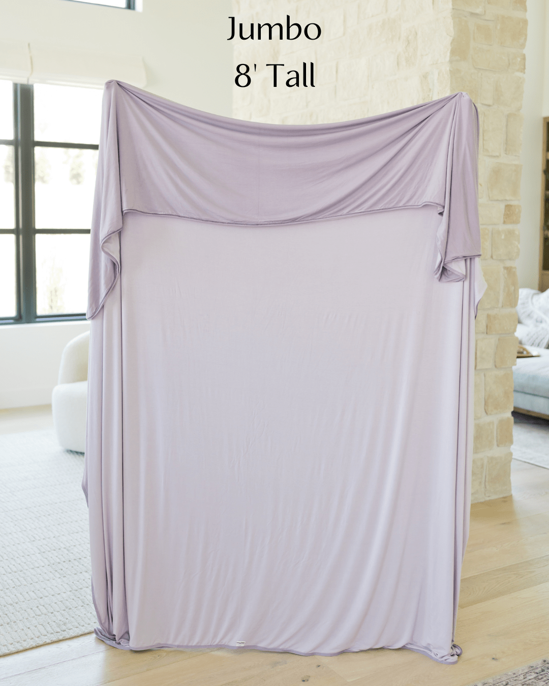 Jumbo swaddle blankets are 8 feet long of buttery soft fabric for couples, families, or the really tall. 