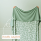 Sage green double layered reversible adult swaddle blanket. 