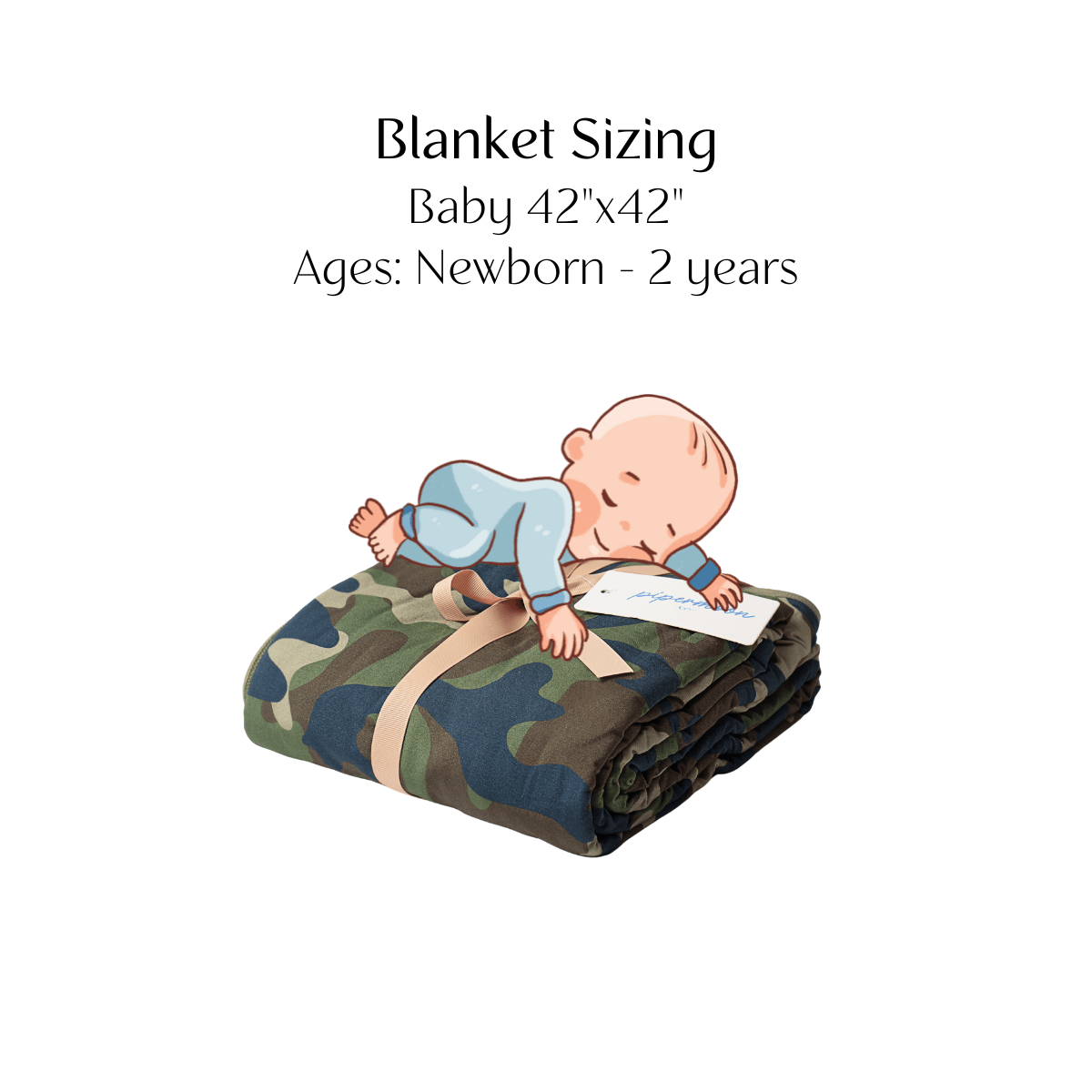 Baby size blanket in camo print for newborns to 2 years old. 