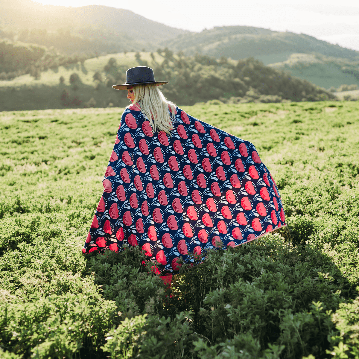 Scandinavian Poppies hug blanket in four way stretch