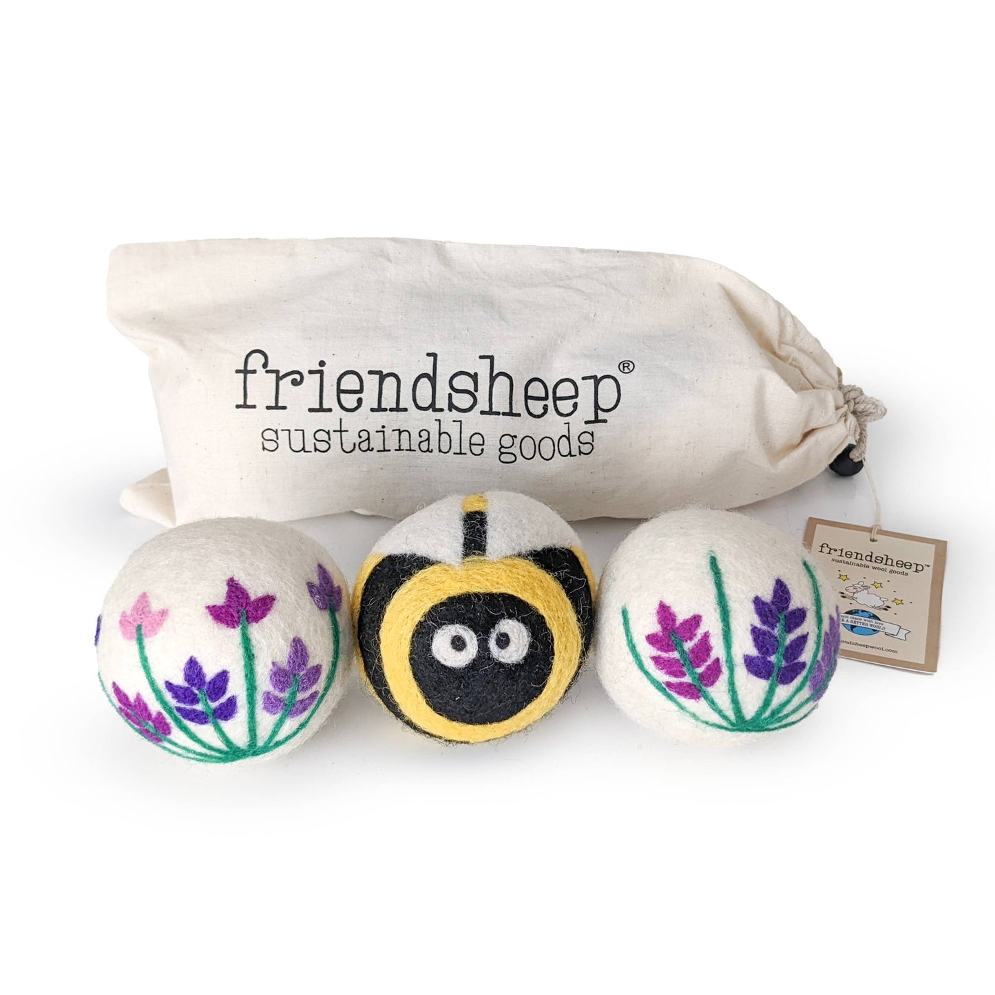 Lavender Fields Eco Wool Dryer Balls - BEE: With Bag