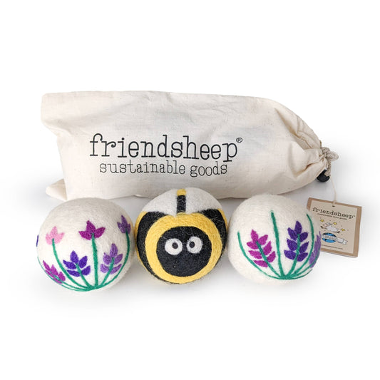 Lavender Fields Eco Wool Dryer Balls - BEE: With Bag
