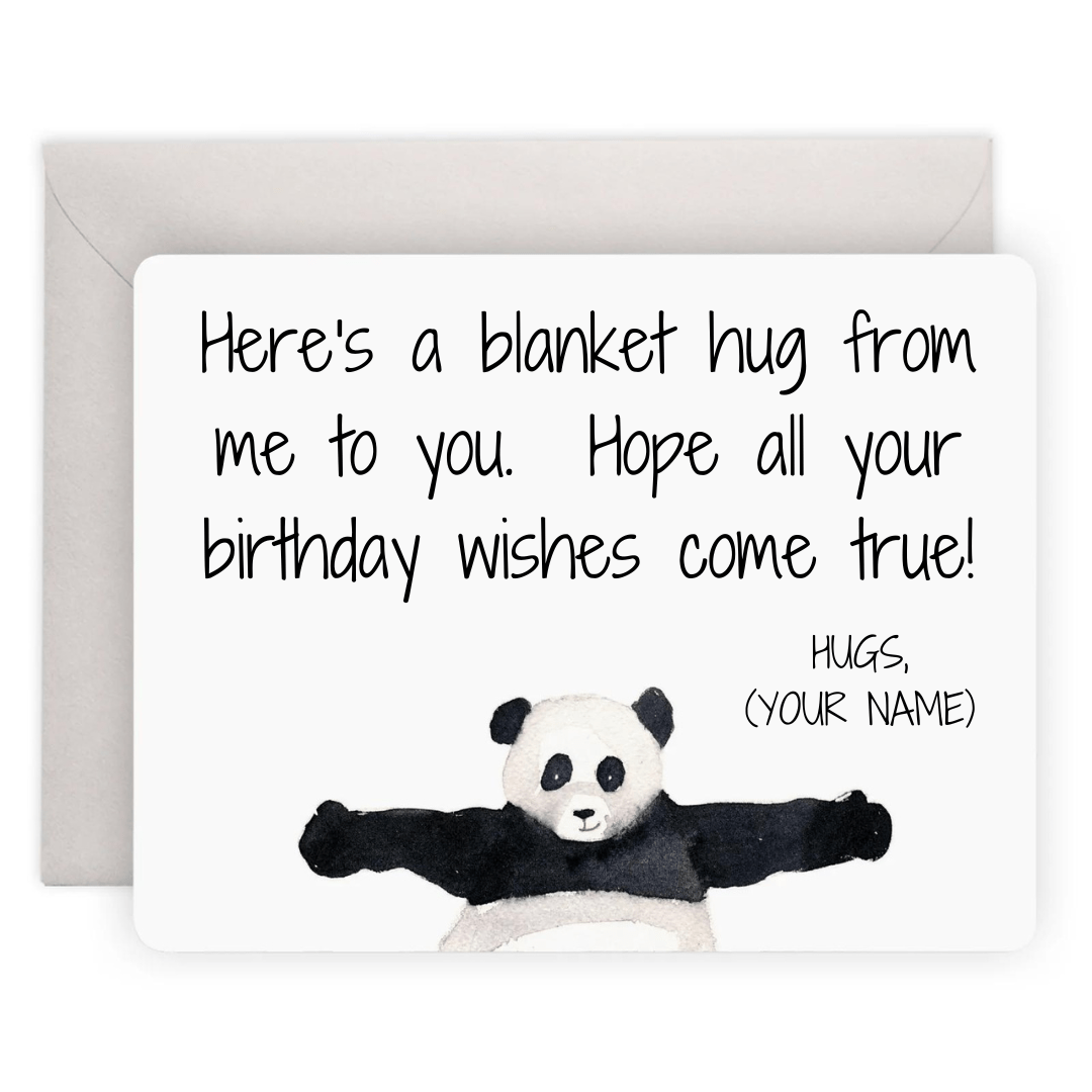 Card with a panda giving a hug. 