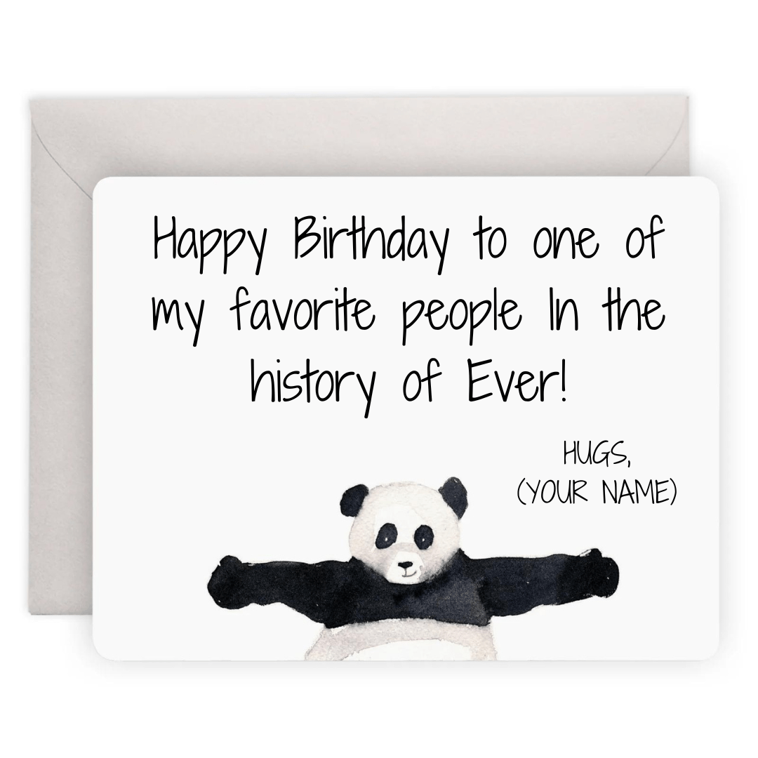 Card with a panda giving a hug.