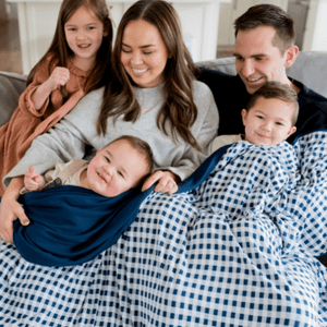 Cute Navy Gingham Picnic Blanket, Portable Compact Beach Blanket, Oversized XL Outdoor Hug Blanket 