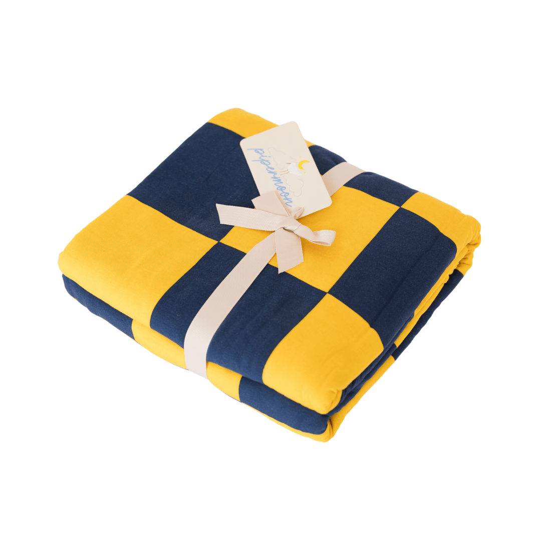 Los Angeles Chargers blanket gameday checkered navy blue and yellow.