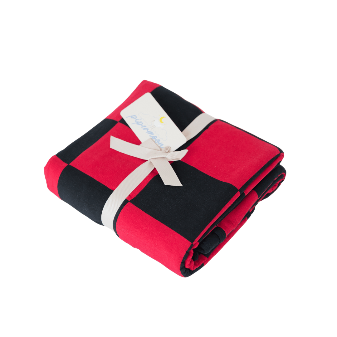 Red and Black Checkered football gameday blanket, live love snuggle up.