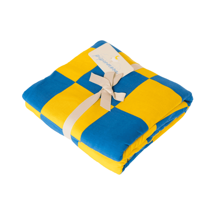 The softest blanket for athletes and fans with blue and gold team colors. 